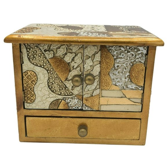 Hand Painted Art Deco Design Drawers Jewelry Box Armoire Cabinet Vintage - Picture 6 of 10